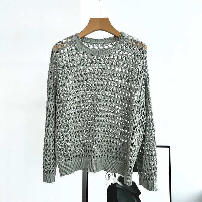 Suéter para mujer Brunello Cucinelli cuello redondo manga larga holgado hueco Foto 3 de 4