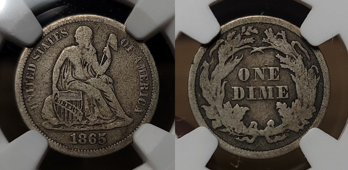 1865-S 10C F15 NGC