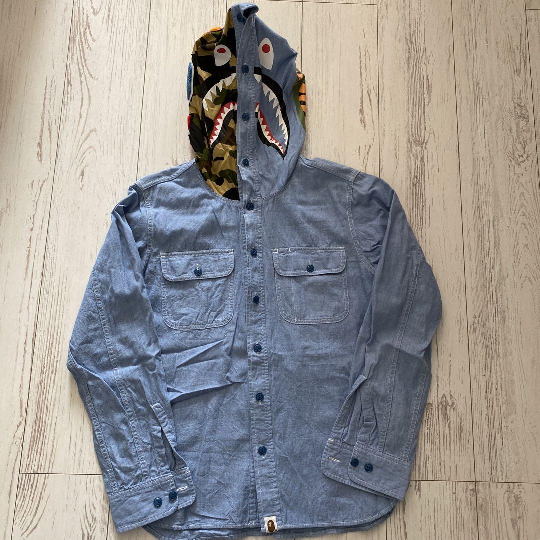 ジャケット・アウター Ape SHARK PATTERN DENIM SHIRT A BATHING APE Shark Food Denim Shirt M | eBay