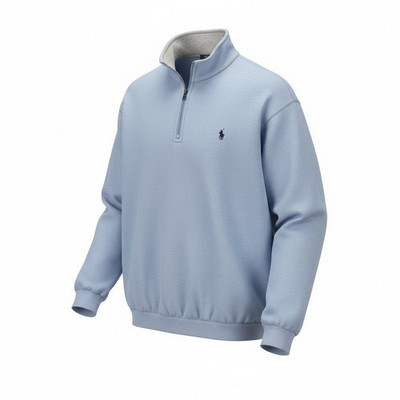 RALPH LAUREN Herren Sweatshirt 2XL Blau Melange Half Zip Logo Pull On RRP199