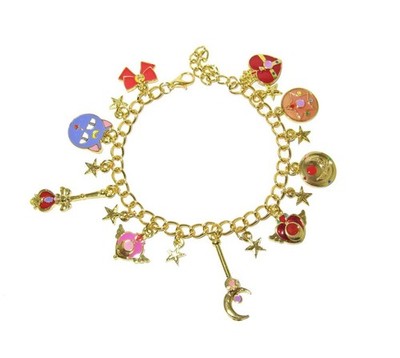 SAILOR MOON FANDOM CHARM BRACELET LUNA CRESCENT MOON PINK CRISIS TRANSFORMATION