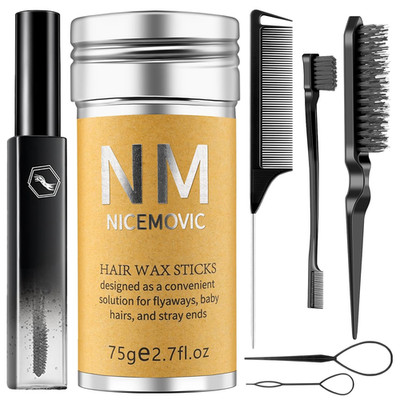 Slick Back Hair Brush Wax Stick Set for Flyaways Stocking Stuffers for Kids Wome