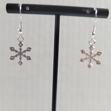 Silver Tone Snowflake Drop Earrings Winter Holiday Charm Xmas Gift Pierced Hooks