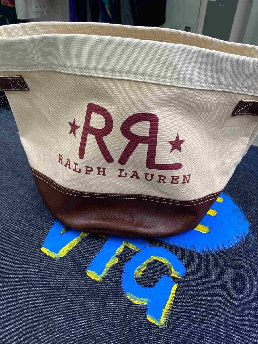 VINTAGE RRL Canvas Leather Bottom Tote Bag Storage Bin Bucket