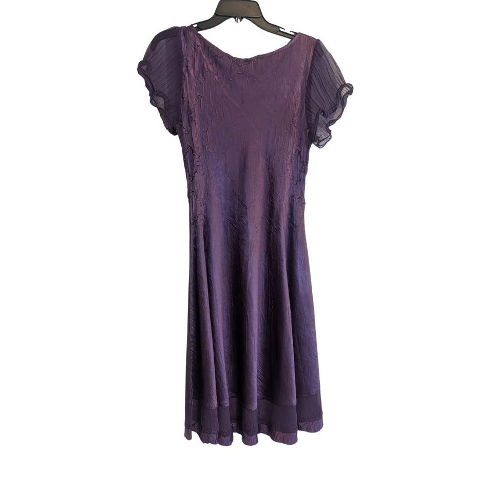 Vestido KOMAROV Púrpura Arrugado Charmeuse Gasa Manga Transparente Cuello en V L (10-14) Foto 3 de 4
