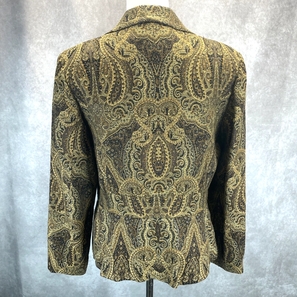 Chaqueta Focus 2000 Mujer 12 Peplum Marrón Dorado Paisley Topacio Joya Cierre a Presión Foto 4 de 4