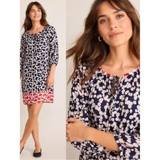 Boden Silk Blend Polka Dot Shift Dress Navy Red Preppy 3/4 Sleeve Mini 6