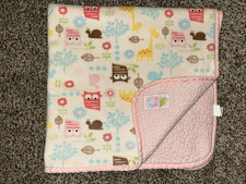 Chick Pea Owl Giraffe Snail Leaf Flower Tree/Pink Sherpa Baby Blanket