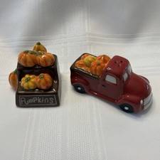 Cracker Barrel Salt And Pepper Shakers Red Truck And Pumpkins Fall Stoneware Cracker Barrel Salt And Pepper Shakers Red Truck And Pumpkins Fall Stoneware