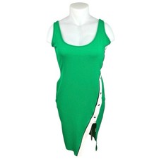 Boohoo Green Sleeveless Asymmetrical Button Slit Mini Bodycon Tank Dress Size 14