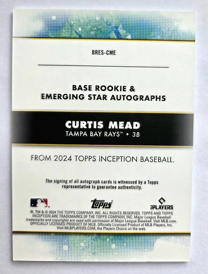 2024 Curtis Mead Topps Inception Emerging Star Rookie Auto Green /125 RC Rays - image 2 of 4