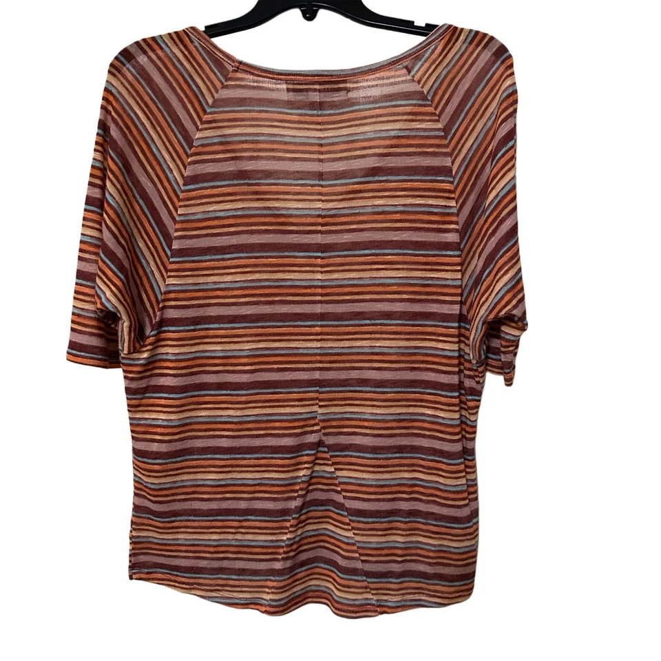 Camisa Decree Mujer Talla Grande Multicolor Rayas Cuello en V Manga Corta Foto 2 de 4