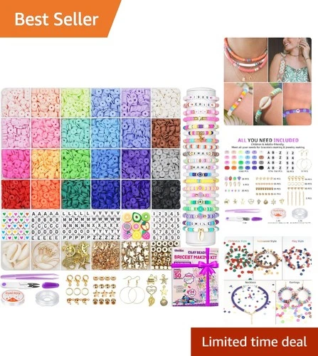 Creative Jewelry Making Kit - 6000 Clay Beads with Adjustable Strings & Charms