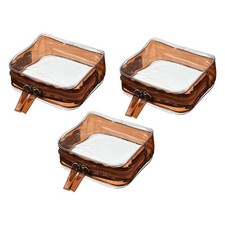 3Pcs 4.3"x1.8"x4.1" Clear PVC Travel Toiletry Bag Makeup Cosmetic Pouch Brown