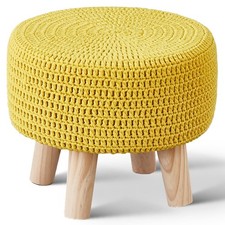 Wimarsbon Small Ottomans, 100 Hand Knitted Pouf, Round Footrest with 4 Non-S...