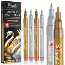 Acrylic Paint Pens - Permanent Markers 2 Gold Pens  2 Silver Paint Marker Pe...