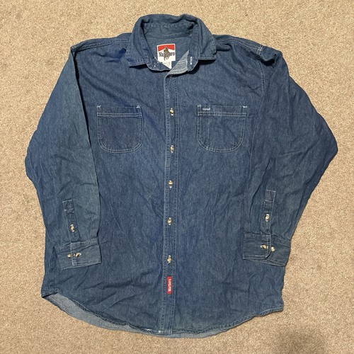 Marlboro, Vintage Marlboro Western Denim Shirt Mens Button Up Long Sleeve Cowboy XL