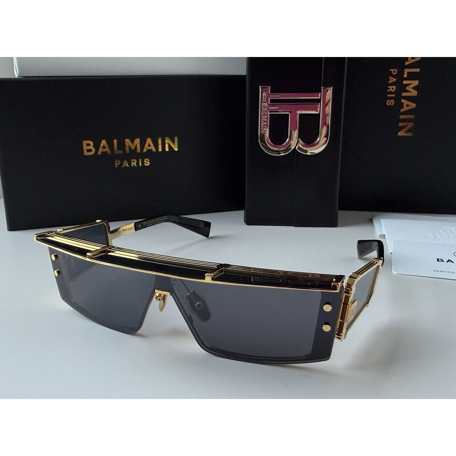 Balmain — BALMAIN Wonder Boy III BPS-127-A-145 Yellow Gold Black Sunglasses AUTHENTIC