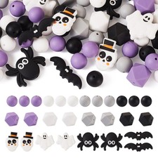 Cheriswelry 64Pcs Halloween Silicone Beads 14.5-32mm, Mixed Color-Halloween