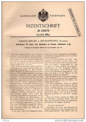 Original Patentschrift - J. Berger in Bischofshofen , Salzburg , 1901 , Feuer- u