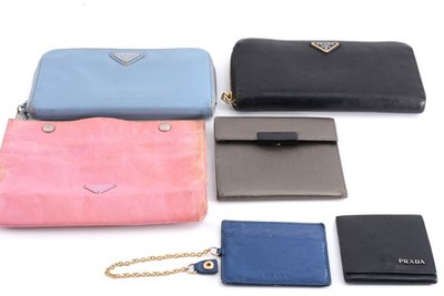 PRADA Bi-Fold Long Wallet Leather Triangle Logo 6 set lot  Used Auth Junk 4111
