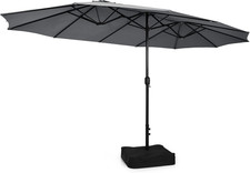 15FT Double-Sided Patio Umbrella with Base, Extra-Large Market Umbrella W/Crank