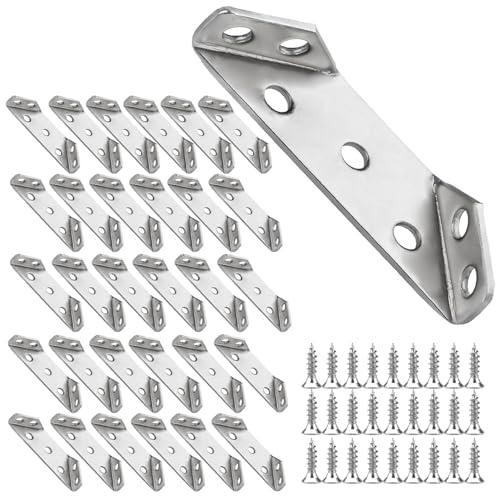 30 Pcs Angle Brackets,Stainless Steel Corner Brackets for Wood Frame,Right Brace - Picture 1 of 6