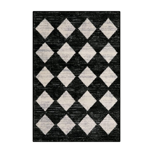 Moroccan Trellis Area Rug - 2x3 Printed Small Black Checkered Entryway Rug No... - Picture 9 of 9