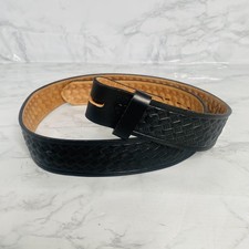 Vtg Black Top Grain Leather Belt Sz 34 Checkered Detail USA Never Worn