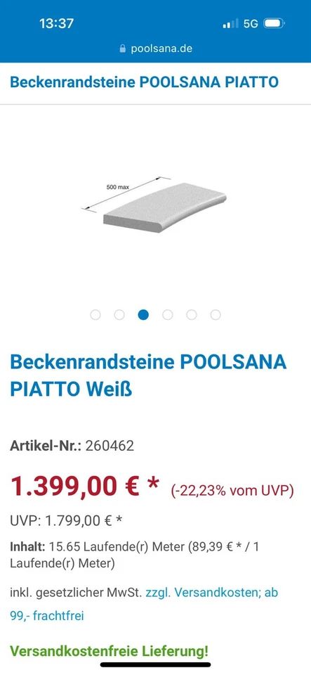 Beckenrandsteine ( ,Ovalpool) Poolsana Piatto , Poolgrösse 6,00 X 3,20 - Bild 4 von 4