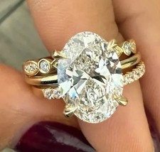 6.25 Size Oval Lab Grown Diamond Engagement  Wedding Gift Ring Sets 14k Gold