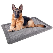 XL Gray Dog Crate Pad 42x28 inch Memory Foam Large Dog Kennel Bed Soft Flanne...