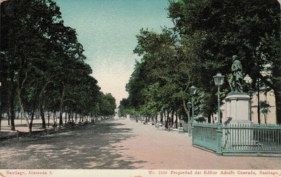 Vintage Santiago Chile Postcard - Alameda Avenue Statue - Adolfo Conrads