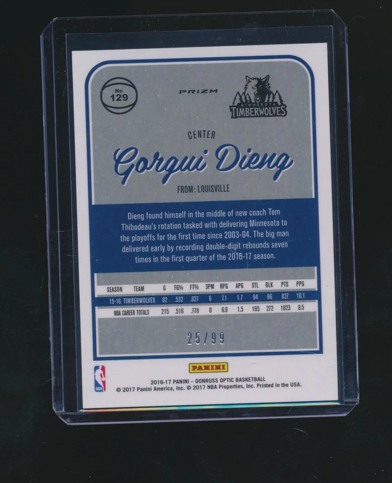 GORGUI DIENG 2016-17 PANINI DONRUSS OPTIC RED PRIZM PARALLEL 25/99 #129 - Image 2 of 2