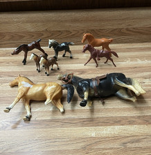 Vintage Lot of 8 Plastic Horses - Some Glossy - Larger Ones Have Broken Legs
