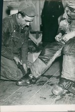1938 Photo Jack Thompson Deep Sea Diver Strapped Into Lead Boots Business 7X9