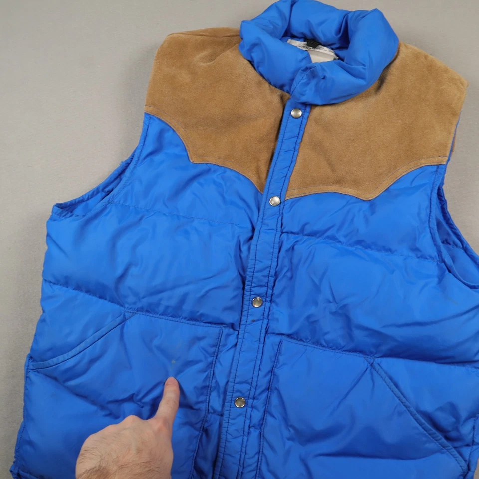 Vintage Woolrich Western Goose Down Puffer Vest Men's Medium Pearl Snap Leather - Image 3 of 4