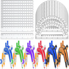 36 Pack Math Compass Protractor Geometry Set with Ruler Pencils for Drawing