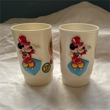 Disney Mickey Mouse Diamond Jubilee Set of 2 Plastic Mugs/Cups w/ Red Handles