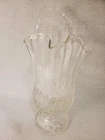 Vintage Fenton Cut And Block Clear Handkerchief Swung Vase 13” Perfect