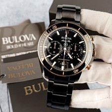 Bulova Men's Marine Star 98B302 Black Dial Stainless Steel Strap Quartz Watch