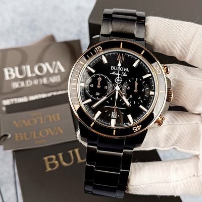 #ad #ad Bulova Men#x27;s Marine Star 98B302 Black Dial Stainless Steel Strap Quartz Watch $214.96