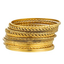 Bohemian Gold Bangle Bracelets Set for Women- Multi Layer Stackable Textured Bra