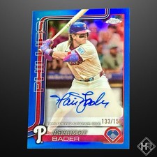 2025 Topps Chrome Update Harrison Bader AC-HB Blue Refractor Auto /150 Phillies