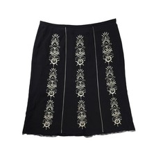Loft Ann Taylor Black Bohemian Floral Embroidered Midi Skirt Women's Size 6P