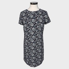J. Crew Factory Size 2 Short Sleeve Dress 100% Polyester Blue Patterned