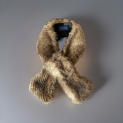 J. McLaughlin Joyce Beige Tan Faux Fur Wool Lining Cross Front Scarf OS