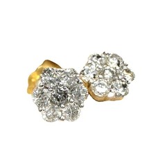 1/3 Ct Natural Diamond Cluster Flower Earrings 10kt Gold
