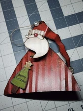 Rustic, Corrugated-Metal Santa Ornament, Farmhouse, Primitive, Christmas Country