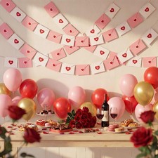 2 Pcs 19.7 ft Valentine Decoration Love Letter Garland Felt Love Heart Envelo...